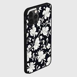 Чехол для iPhone 12 Pro Патерн белых цветов на черном фоне, цвет: 3D-черный — фото 2