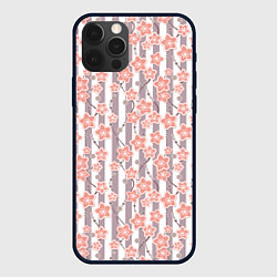 Чехол для iPhone 12 Pro Коралловые цветы на полосатом фоне, цвет: 3D-черный