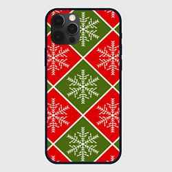 Чехол для iPhone 12 Pro Рождественский паттерн со снежинками в ромбах, цвет: 3D-черный