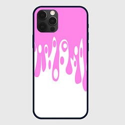 Чехол для iPhone 12 Pro Потеки розовой краски на белом, цвет: 3D-черный