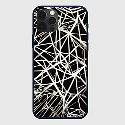 Чехол для iPhone 12 Pro Белые хаотичные линии на чёрном фоне, цвет: 3D-черный
