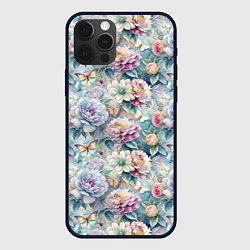 Чехол для iPhone 12 Pro Цветы и бабочки летний паттерн, цвет: 3D-черный