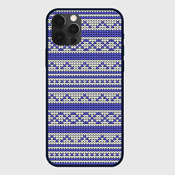 Чехол для iPhone 12 Pro Вязанный бело-синий орнамент, цвет: 3D-черный
