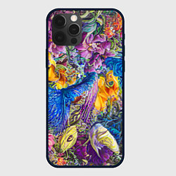 Чехол для iPhone 12 Pro Абстрактный растительный паттерн - нейросеть, цвет: 3D-черный