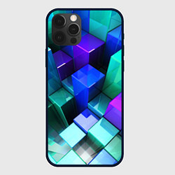 Чехол для iPhone 12 Pro Неоновые кубы текстура, цвет: 3D-черный