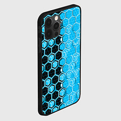 Чехол для iPhone 12 Pro Техно-киберпанк шестиугольники голубой и чёрный, цвет: 3D-черный — фото 2