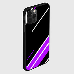 Чехол для iPhone 12 Pro Бело-фиолетовые полосы на чёрном фоне, цвет: 3D-черный — фото 2