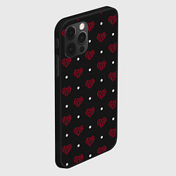 Чехол для iPhone 12 Pro Красные сердечки и белые точки на черном, цвет: 3D-черный — фото 2