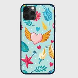 Чехол для iPhone 12 Pro Сердечко с крылышками, цвет: 3D-черный