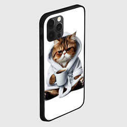 Чехол для iPhone 12 Pro Котик в халате и кофе, цвет: 3D-черный — фото 2