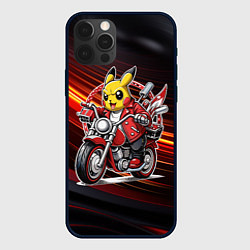 Чехол для iPhone 12 Pro Пикачу байкер на мотоцикле, цвет: 3D-черный