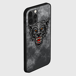 Чехол для iPhone 12 Pro Серый агрессивный волк на абстрактном сером фоне, цвет: 3D-черный — фото 2