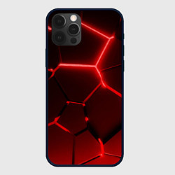 Чехол для iPhone 12 Pro Темные красные неоновые плиты в разломе, цвет: 3D-черный