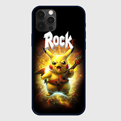 Чехол для iPhone 12 Pro Пикачу рокер с электрогитарой, цвет: 3D-черный