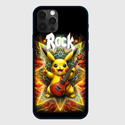 Чехол для iPhone 12 Pro Пикачу рокер с электрогитарой, цвет: 3D-черный
