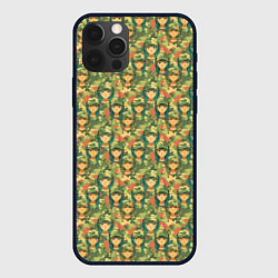 Чехол для iPhone 12 Pro Камуфляжный узор с девушками в военной форме, цвет: 3D-черный