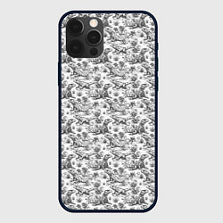 Чехол для iPhone 12 Pro Черно белый узор с ящерицами - паттерн, цвет: 3D-черный
