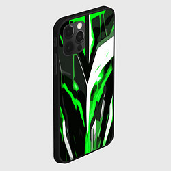 Чехол для iPhone 12 Pro Зелёно-белая абстракция и чёрный фон, цвет: 3D-черный — фото 2