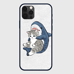 Чехол для iPhone 12 Pro Котик и акула зверушки мем, цвет: 3D-черный