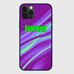 Чехол для iPhone 12 Pro Fortnite game neon hexagon, цвет: 3D-черный