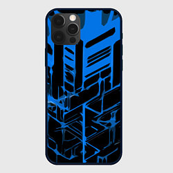 Чехол для iPhone 12 Pro Abstract blue stripes on a black background, цвет: 3D-черный