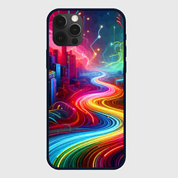 Чехол для iPhone 12 Pro Неоновый город - нейроарт, цвет: 3D-черный