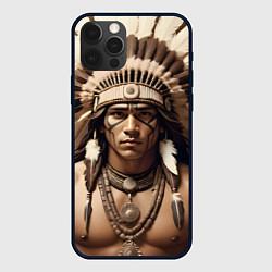 Чехол для iPhone 12 Pro Индеец искусство, цвет: 3D-черный