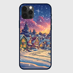 Чехол для iPhone 12 Pro Снегопад в ночном городе, цвет: 3D-черный