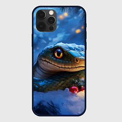 Чехол для iPhone 12 Pro Новогодняя змея и шарики, цвет: 3D-черный