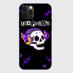 Чехол для iPhone 12 Pro Sex Pistols неоновый череп, цвет: 3D-черный