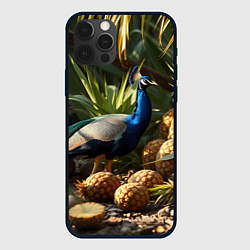 Чехол для iPhone 12 Pro Павлин стоящий рядом с ананасами, цвет: 3D-черный