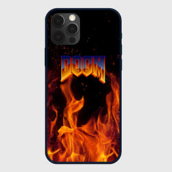 Чехол для iPhone 12 Pro Doom fire steel logo, цвет: 3D-черный