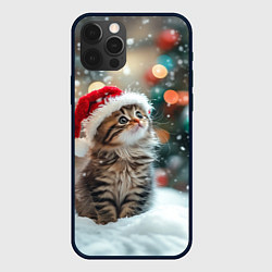 Чехол для iPhone 12 Pro Новогодний котенок и снег, цвет: 3D-черный