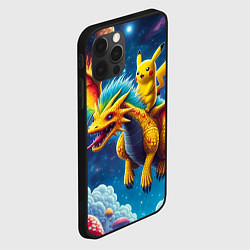 Чехол для iPhone 12 Pro Pikachu on a fabulous dragon - neon glow, цвет: 3D-черный — фото 2