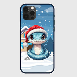 Чехол для iPhone 12 Pro Новогодняя голубая змейка символ 2025, цвет: 3D-черный