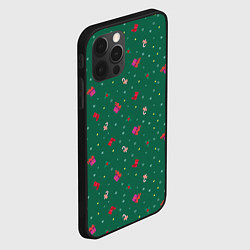 Чехол для iPhone 12 Pro Новогодний паттерн с милыми вещами на зеленом фоне, цвет: 3D-черный — фото 2