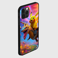 Чехол для iPhone 12 Pro Пикачу летит на драконе среди грибов, цвет: 3D-черный — фото 2