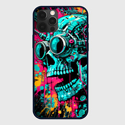 Чехол для iPhone 12 Pro Cyber skull sketch - color blots, цвет: 3D-черный