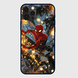 Чехол для iPhone 12 Pro Spiderman на новогодней елке, цвет: 3D-черный