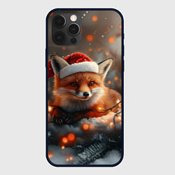 Чехол для iPhone 12 Pro Новогодняя лисичка и огоньки, цвет: 3D-черный