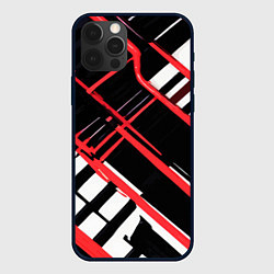 Чехол для iPhone 12 Pro Красно-белые линии на чёрном фоне, цвет: 3D-черный