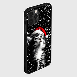 Чехол для iPhone 12 Pro Милый котенок - первый снег, цвет: 3D-черный — фото 2