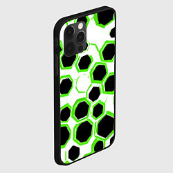 Чехол для iPhone 12 Pro Чёрно-зелёные шестиугольники на белом фоне, цвет: 3D-черный — фото 2