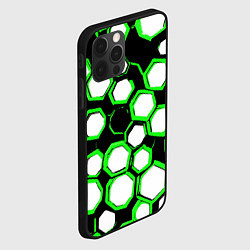 Чехол для iPhone 12 Pro Бело-зелёные шестиугольники на чёрном фоне, цвет: 3D-черный — фото 2