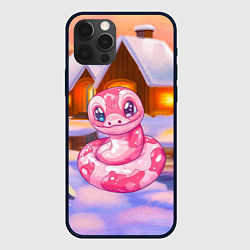 Чехол для iPhone 12 Pro Милая розовая змейка, цвет: 3D-черный