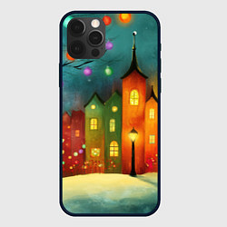 Чехол для iPhone 12 Pro Разноцветные новогодние дома, цвет: 3D-черный