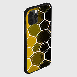 Чехол для iPhone 12 Pro Белые шестиугольники на чёрно-жёлтом фоне, цвет: 3D-черный — фото 2