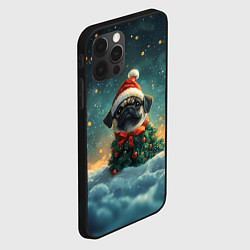 Чехол для iPhone 12 Pro Новогодний мопс в ветках елки, цвет: 3D-черный — фото 2