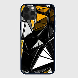 Чехол для iPhone 12 Pro Жёлто-белые рельефные треугольники на чёрном фоне, цвет: 3D-черный