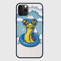 Чехол для iPhone 12 Pro Синяя змея в очках, цвет: 3D-черный